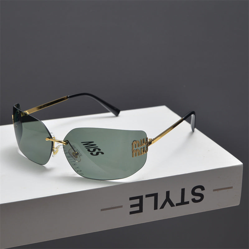 Rimless Gold-Tone Shield Sunglasses