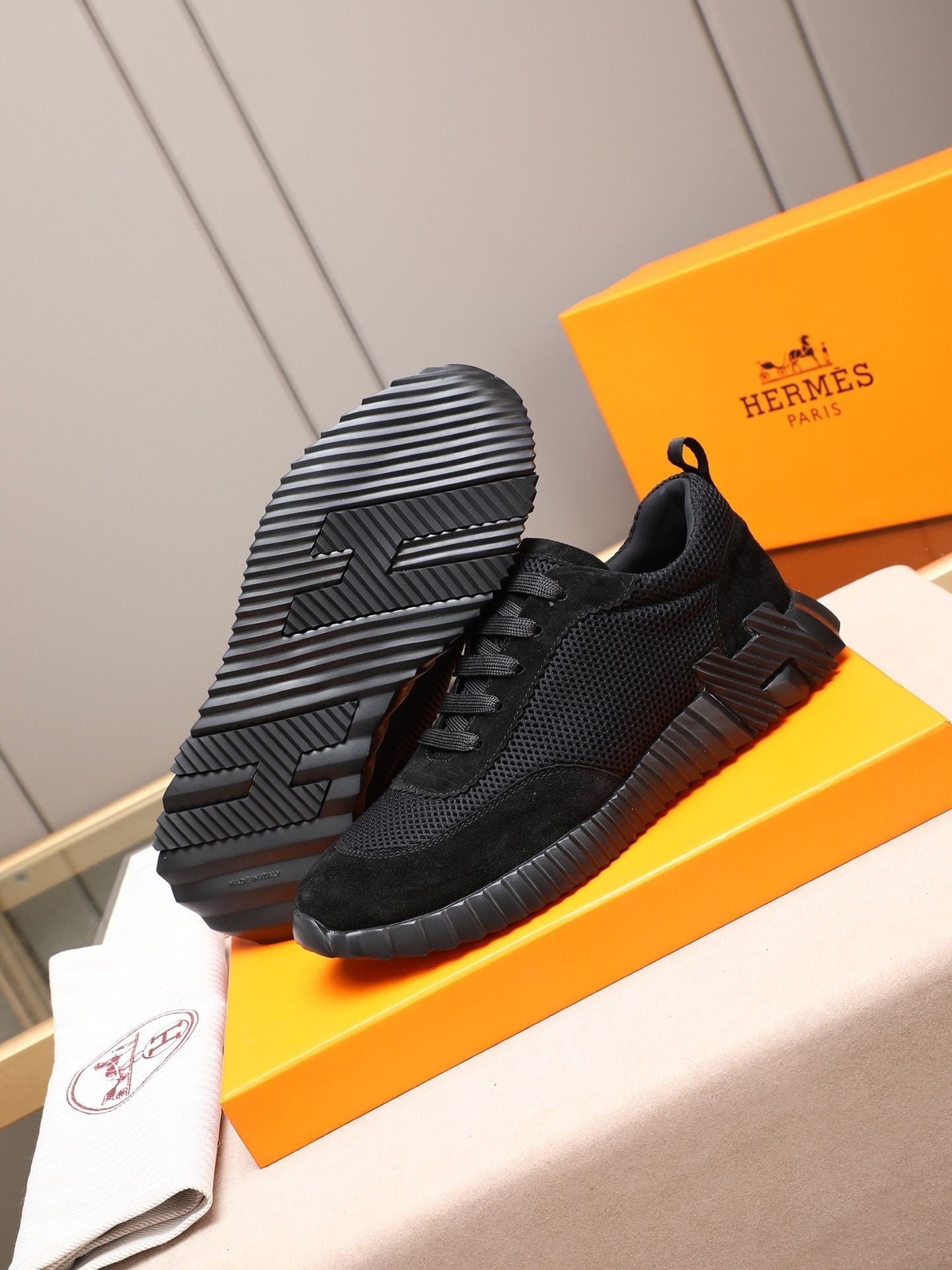 H Striped Leather Sneakers