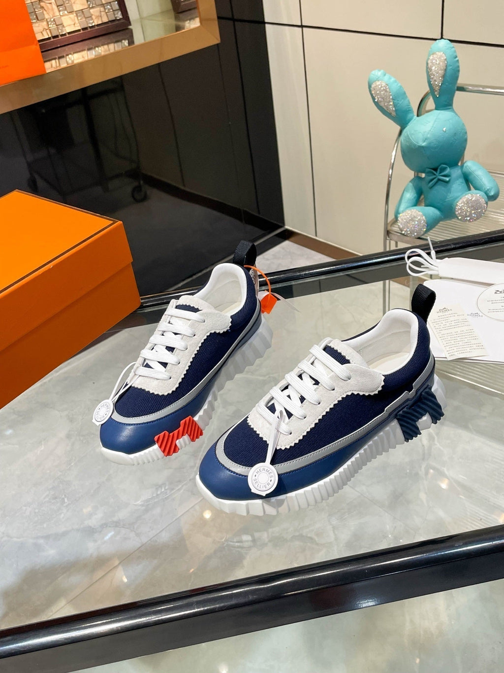 H Striped Leather Sneakers