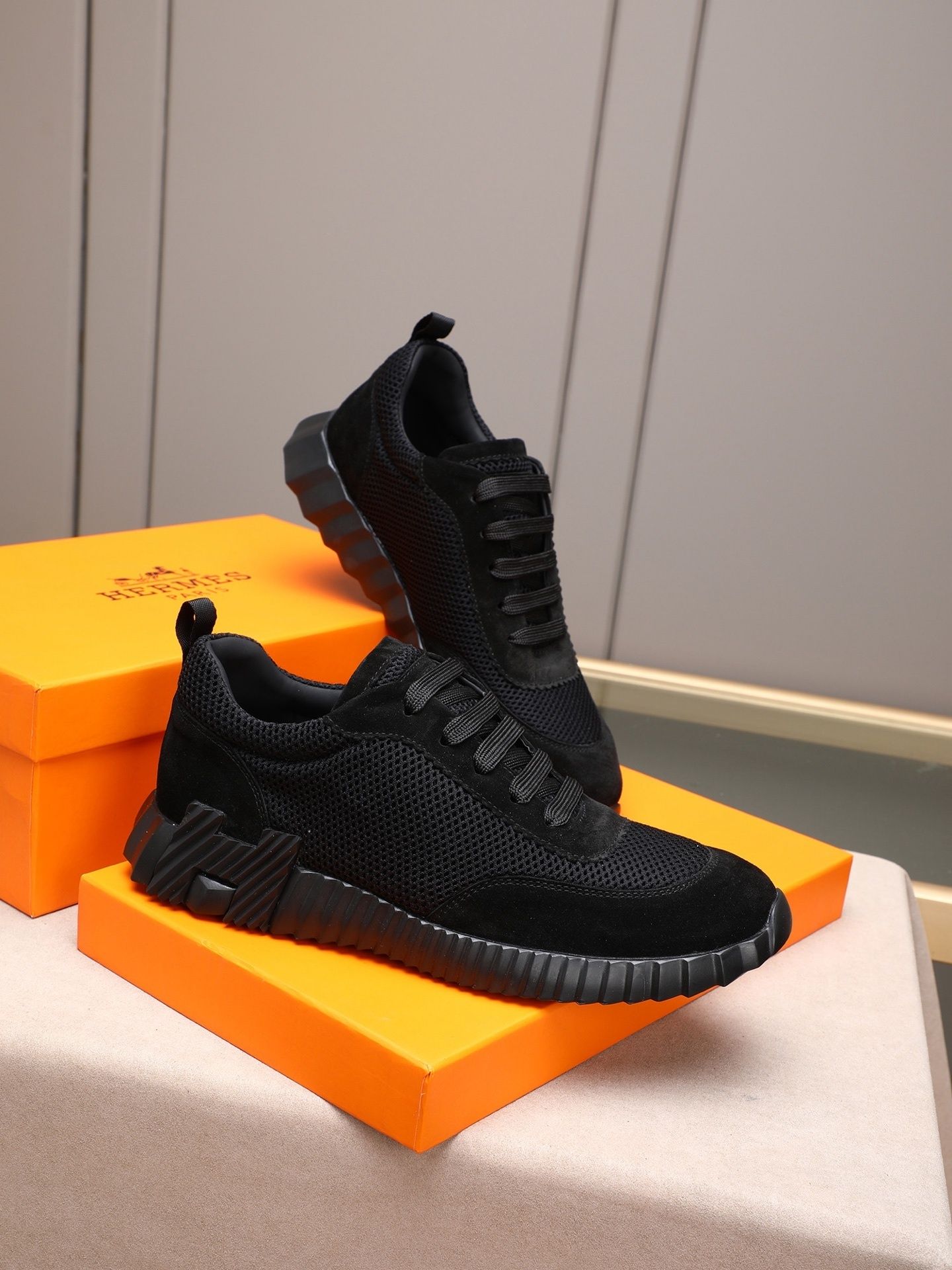 H Striped Leather Sneakers