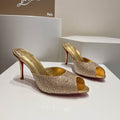 Gold Open-Toe High Heel Mules