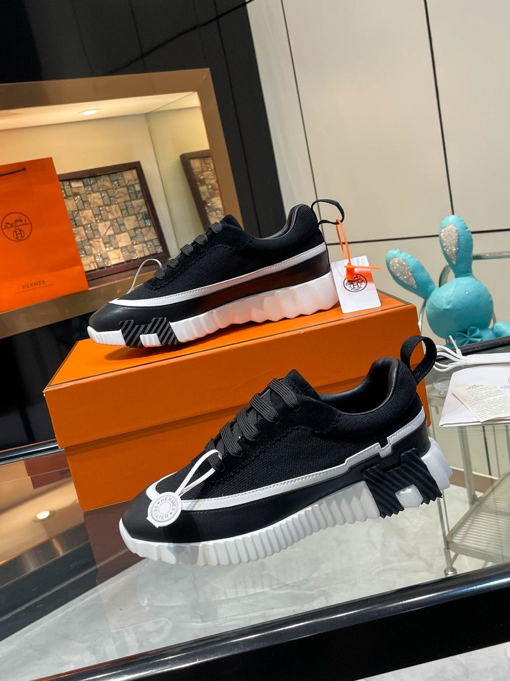 H Striped Leather Sneakers