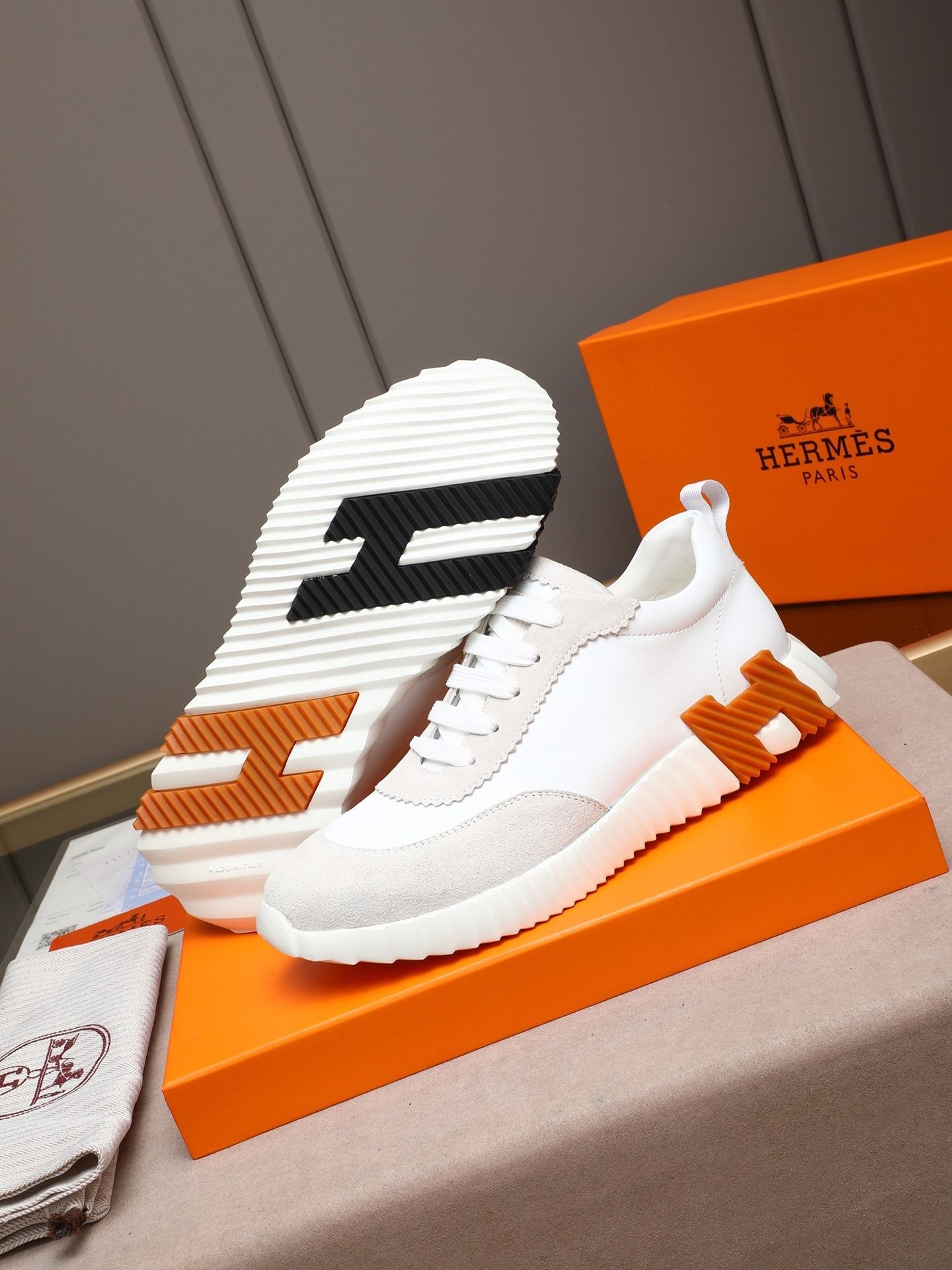 H Striped Leather Sneakers