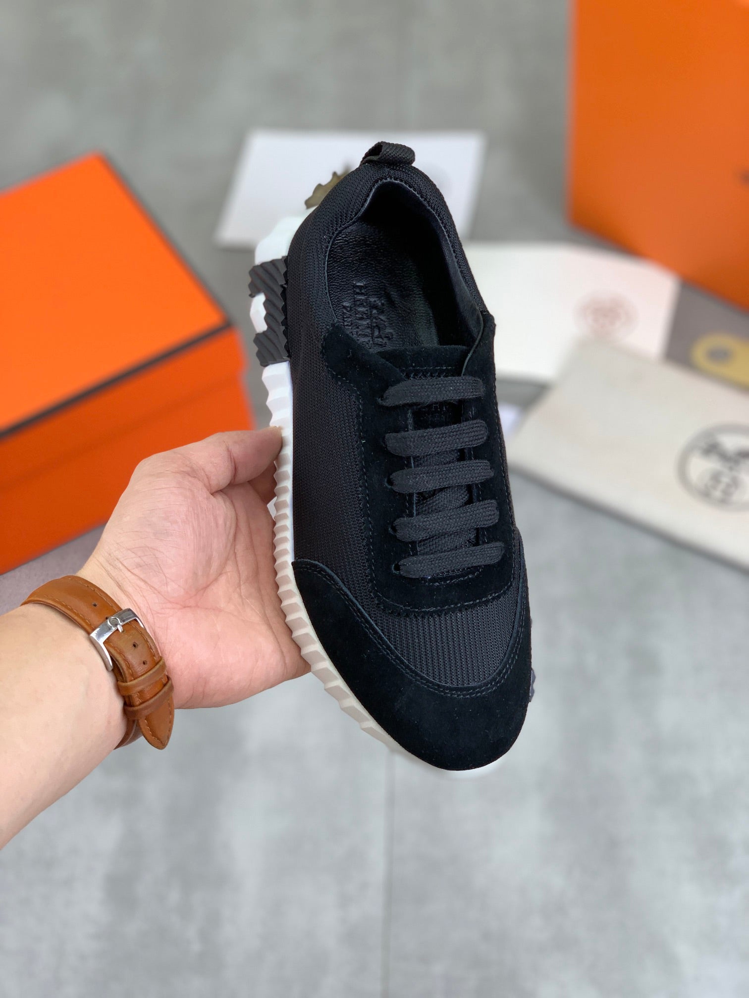 H Striped Leather Sneakers